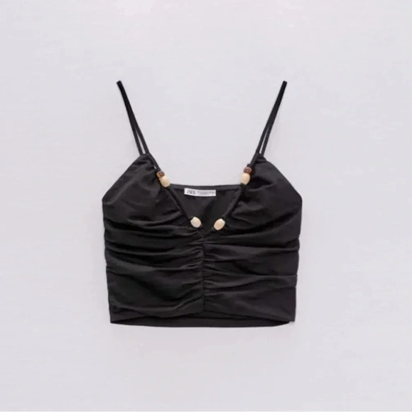 NWT Zara• Black beaded Crop Top Size Large - Picture 5 of 11